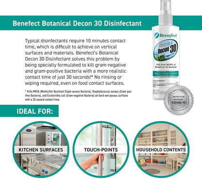 Benefect Botanical Decon 30 Disinfectant Cleaner, 4 oz. Spray Bottle, Light Lemon & Thyme Scent, Hospital Grade Disinfectant, Kills Over 99.99% of Germs, Safe for Food-Contact Surfaces (Pack of 4)