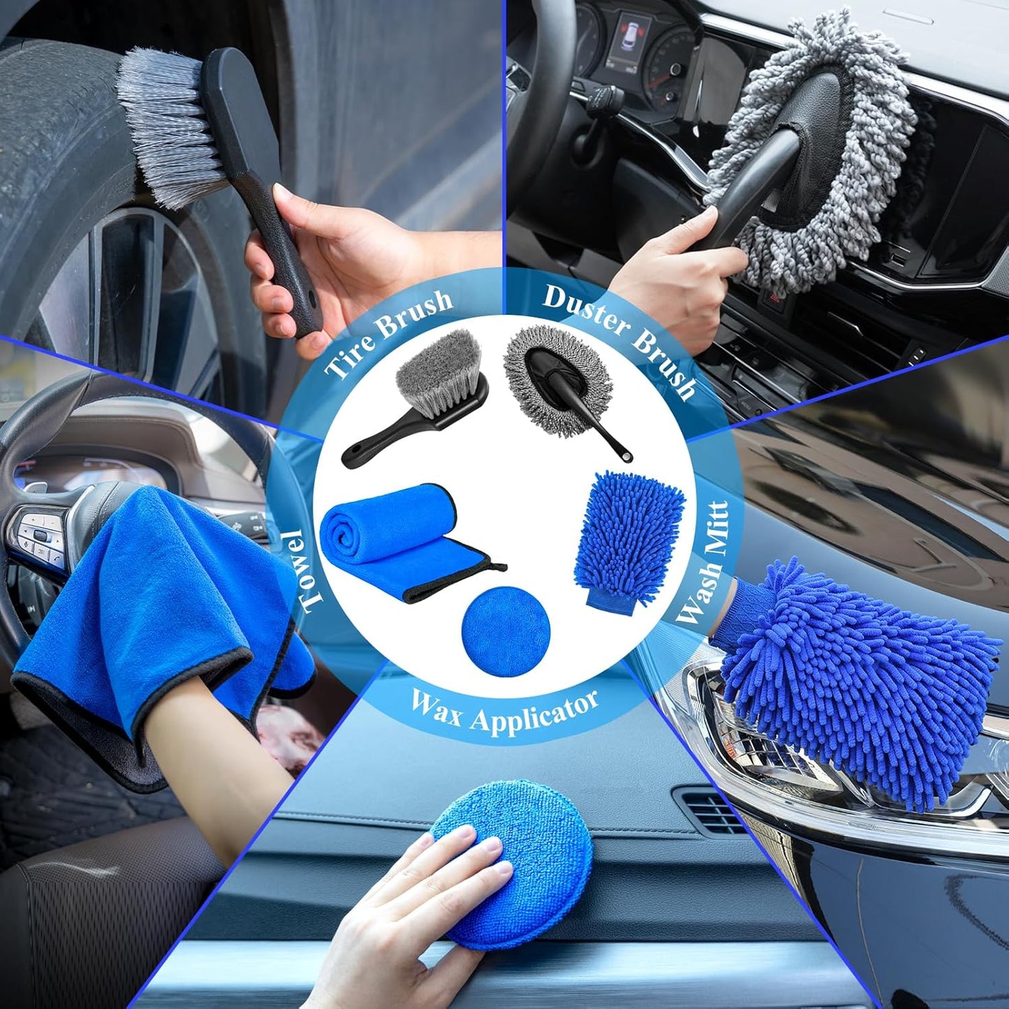 37Pcs Car Detailing Brush Set, Car Detailing Kit, Auto Detailing Drill Brush Set, Car Detailing Brushes, Car Wash Cleaning Tools Kit with Car Vacuum for Interior, Exterior, Wheels, Blue