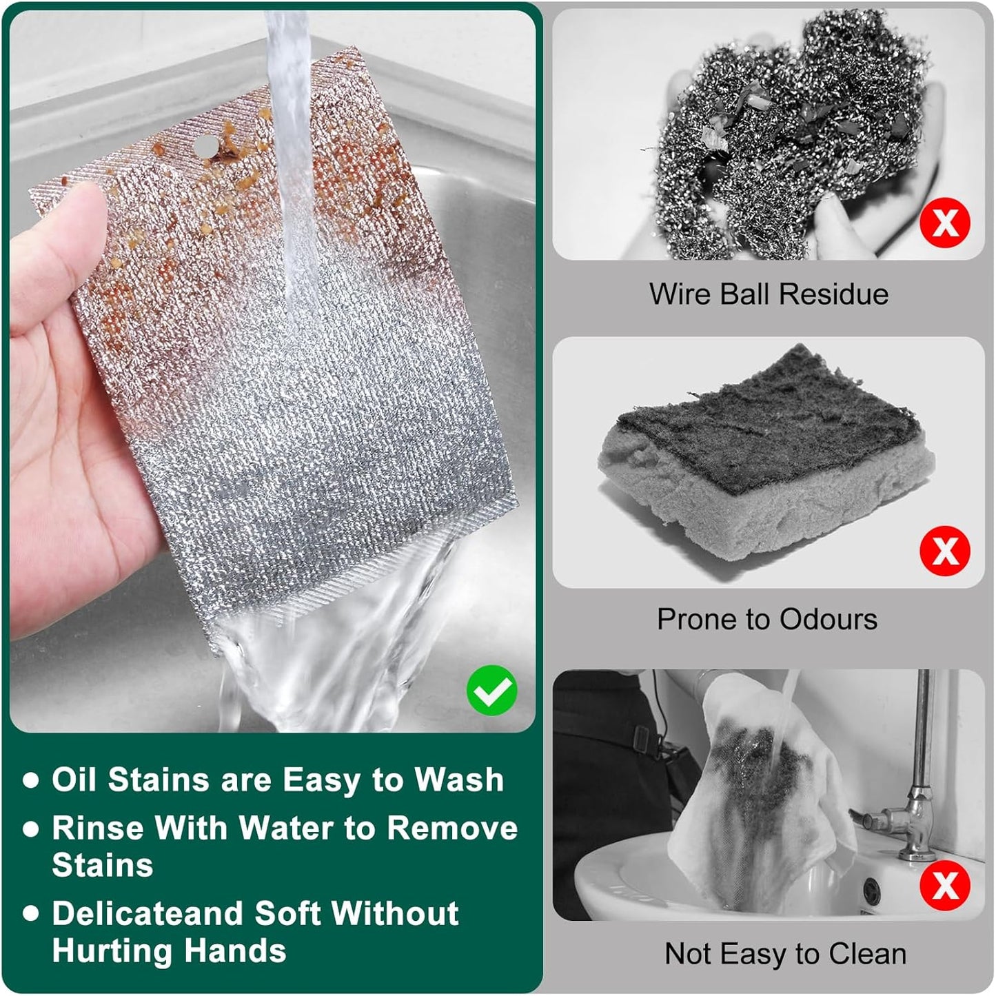 Steel Wool Scrubber, Wire Dishwashing Rags, 10 Pcs Multipurpose Wire Dishcloth, Wet & Dry for Cookware, Sinks, Dishes, Stoves & Fireplaces 5.9“ x 3.9”