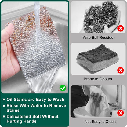 Steel Wool Scrubber, Wire Dishwashing Rags, 10 Pcs Multipurpose Wire Dishcloth, Wet & Dry for Cookware, Sinks, Dishes, Stoves & Fireplaces 5.9“ x 3.9”