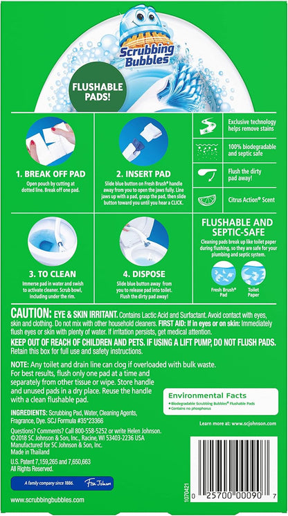 Scrubbing Bubbles Fresh Brush Flushable Refill Pads for Toilet Cleaning System, Citrus Action Scent, Toilet & Toilet Bowl Cleaner, 10 CT Refill Pads/Pack (Pack of 1)