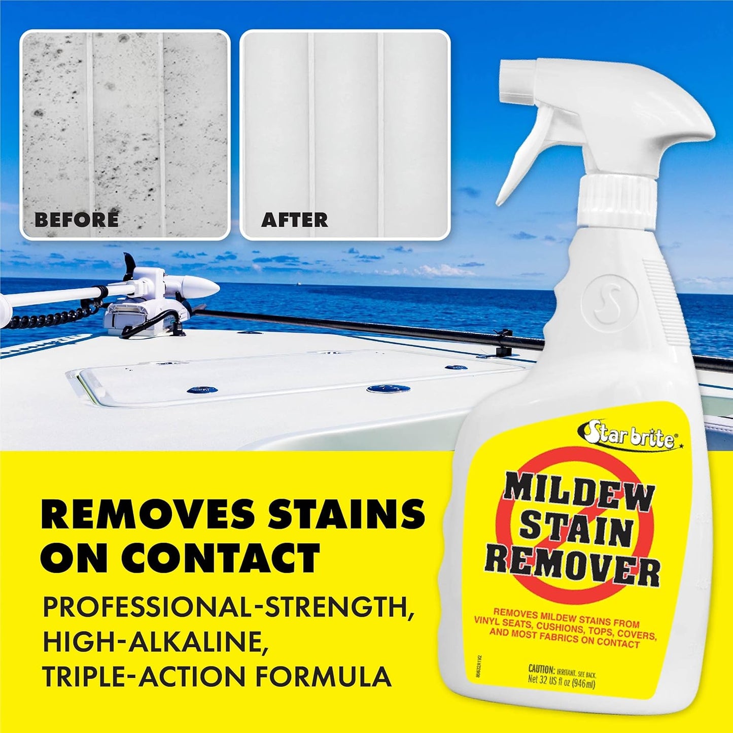 STAR BRITE Professional-Grade Mildew & Mold Stain Remover + Cleaner - Instant Contact Stain Removal, Ideal for Marine & Outdoor Upholstery