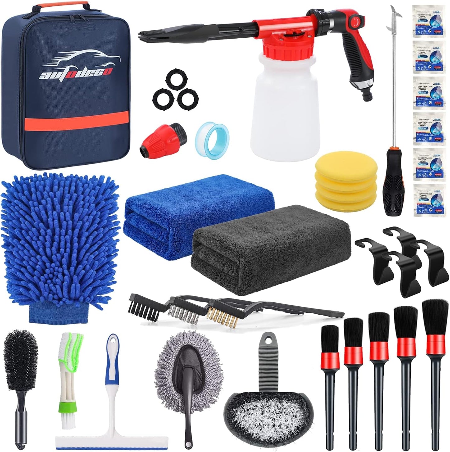 42Pcs Car Wash Detailing Kit Cleaning Set with Foam Gun Sprayer, Long-Handle Brush, Collapsible Bucket, Large Wash Mitt, Towels, Complete Interior & Exterior Car Washing Supply Set (Blue)