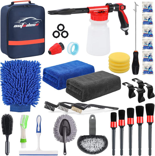 42Pcs Car Wash Detailing Kit Cleaning Set with Foam Gun Sprayer, Long-Handle Brush, Collapsible Bucket, Large Wash Mitt, Towels, Complete Interior & Exterior Car Washing Supply Set (Blue)
