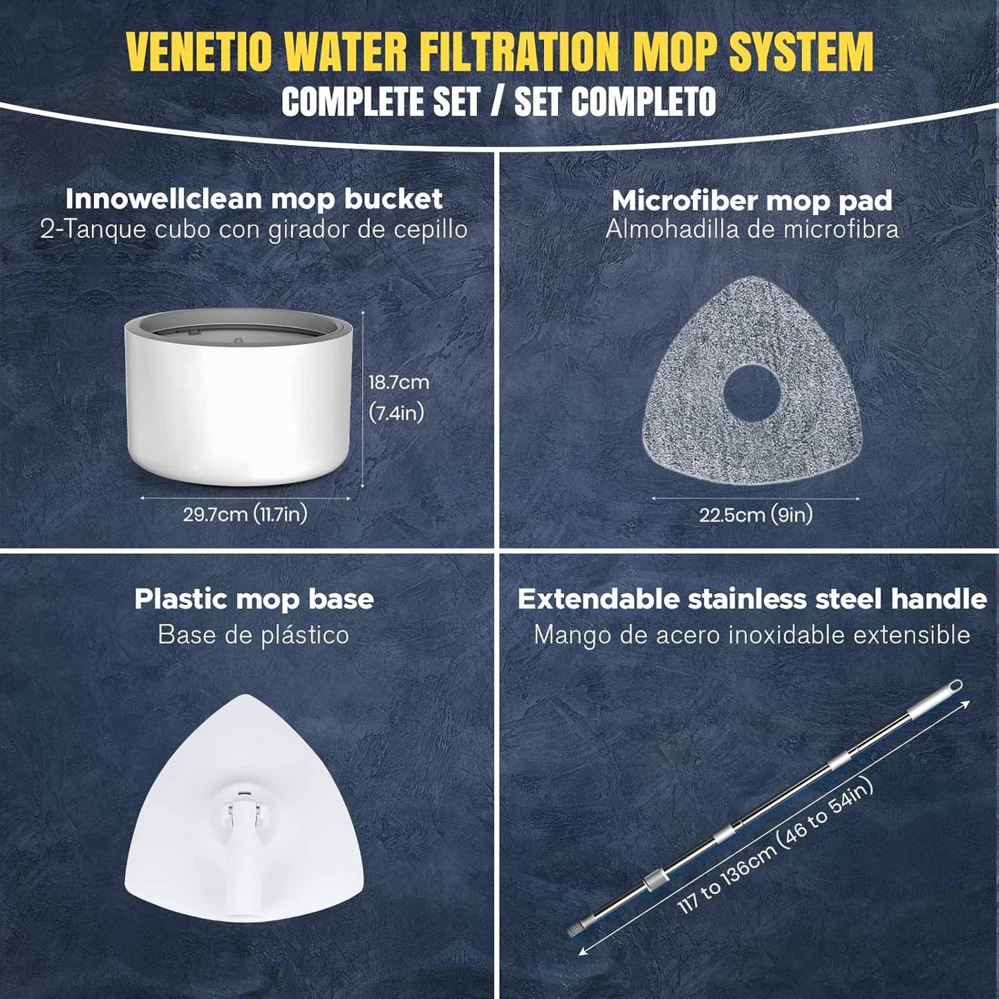 VENETIO Innowellclean Microfiber Spin Mop and Bucket Set with Patented Water Filtration System - Deep Self Cleaning/Dry/Wet All-In-One Floor Mop for Home Hardwood, Tile - Ideal for Pet Owners (2 Pads)
