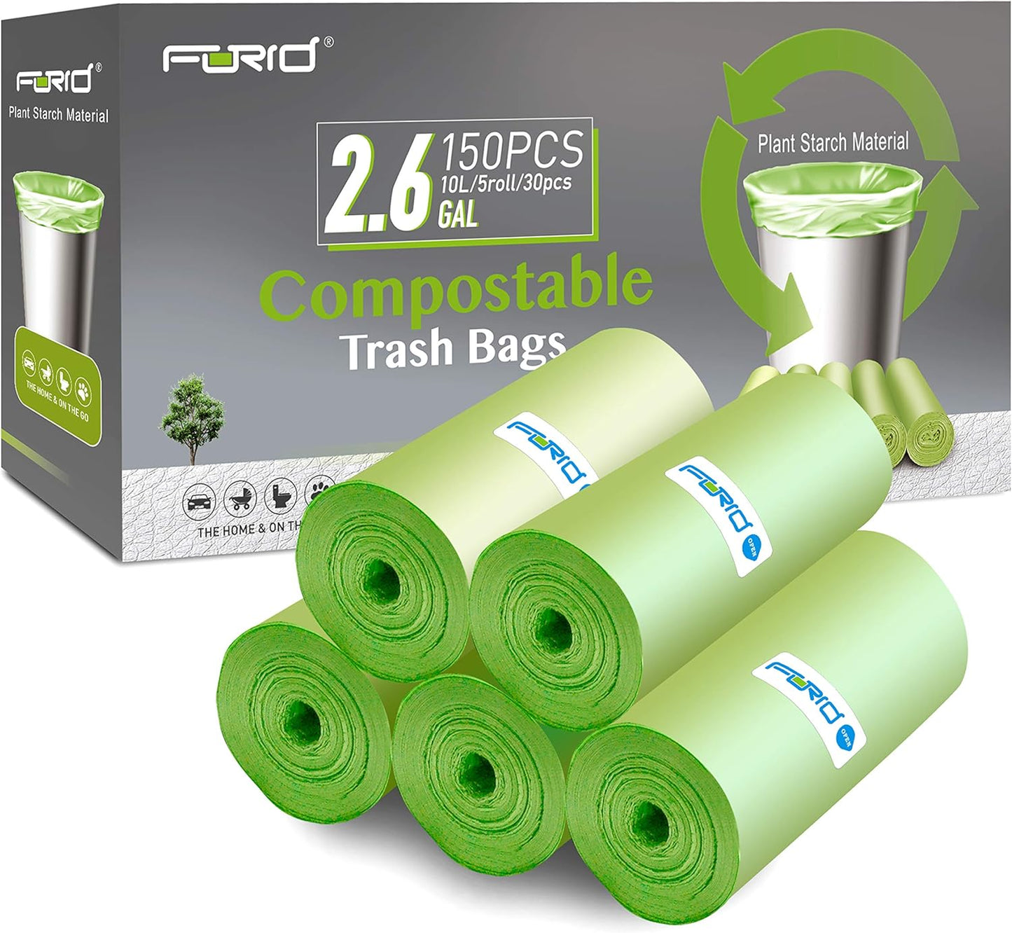 Compostable Trash Bags - FORID 13 Gallon Tall Kitchen Garbage Bags 80 Count Unscented Trash Can Liners 55 Liter Medium Wastebasket Bags for Bathroom Home Bedroom Office Garbage Can (5Rolls/Green)