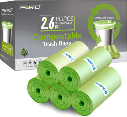 Compostable Trash Bags - FORID 13 Gallon Tall Kitchen Garbage Bags 80 Count Unscented Trash Can Liners 55 Liter Medium Wastebasket Bags for Bathroom Home Bedroom Office Garbage Can (5Rolls/Green)