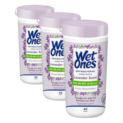 Wet Ones Antibacterial Hand Wipes, Lavender Wipes | Antibacterial Wipes, Moisturizing Wipes | 40 ct. Canister