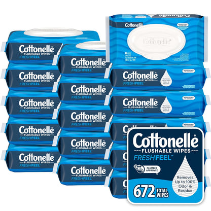 Cottonelle Fragrance Free Flushable Wet Wipes, Adult Wet Wipes, 2 Flip-Top Packs, 42 Wipes Per Pack