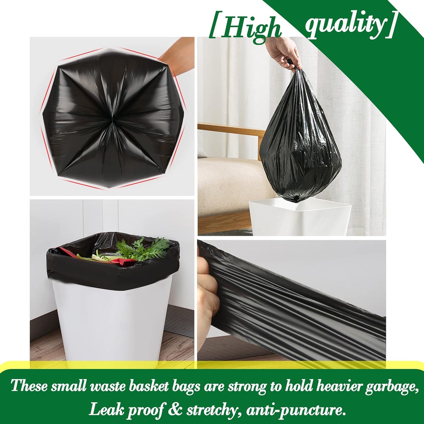 Hommaly 2 Gallon (1.8-2 Gal)120 pcs Small Clear Trash Bags, Strong 1.8 Gallon Garbage Bags, Bathroom Trash Can Bin Liners Unscented, Mini Plastic Bags for Office, Waste Basket Liner,Fit 6,7,8 Liters