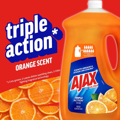 Ajax Ultra Liquid Dish Soap with Fabuloso Watermelon Scent, Fights Grease and Stuck-On Stains, Deep Cleaning Action, Mess-Free, Easy-Flip Cap, 52 fl oz Bottle