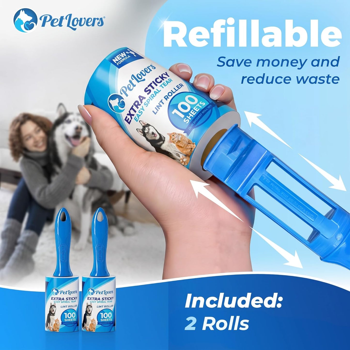 PetLovers Extra Sticky Lint Roller Mega Value Set 600 Sheets for Pet Hair Removal, Dog and Cat Lint Remover 6 Pack