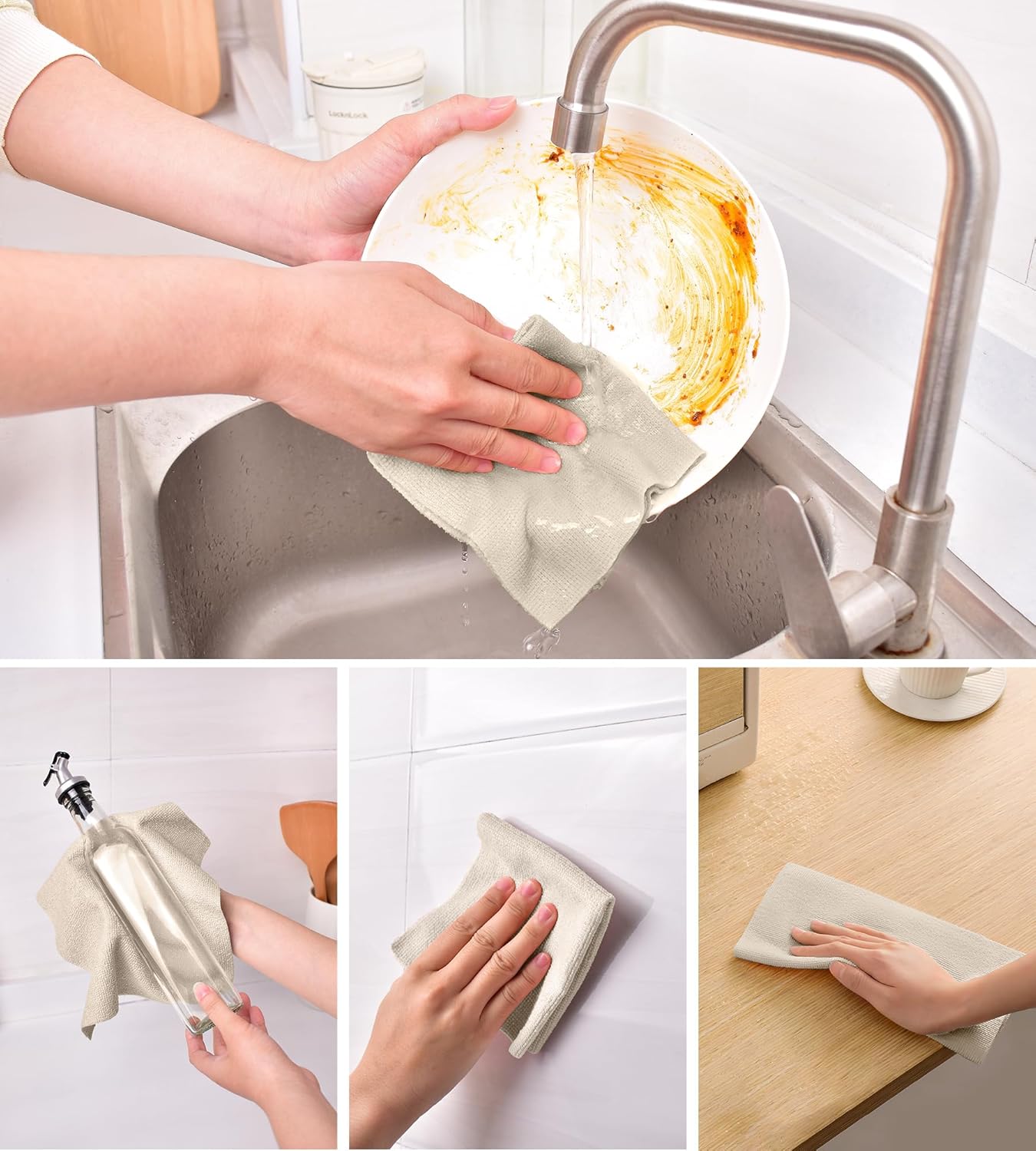 KitchLife Microfiber Cleaning Cloth Roll - Tear-Away Reusable Microfiber Paper Towels, Lint-Free, Washable, 20 Sheets for Kitchen, Car, Dishes, and Sensitive Surfaces (Pink)