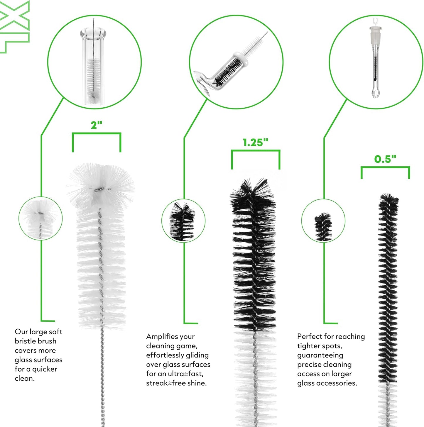 Pipe Perfect Original Cleaning Brush Set – Multi-Size Detail Brushes for Glass, Bottle, Tube & Narrow Openings | Deep Cleaning Kit for Hard-to-Reach Areas | Durable Reusable (Original Pack)