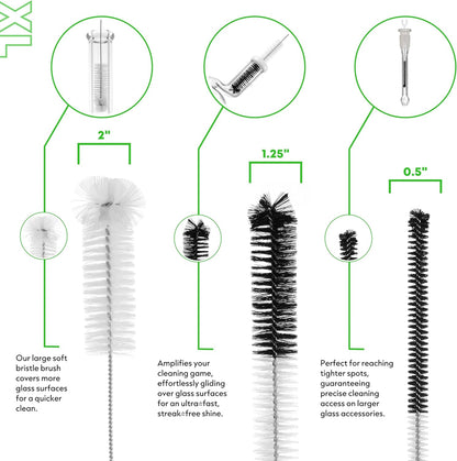 Pipe Perfect Original Cleaning Brush Set – Multi-Size Detail Brushes for Glass, Bottle, Tube & Narrow Openings | Deep Cleaning Kit for Hard-to-Reach Areas | Durable Reusable (Original Pack)