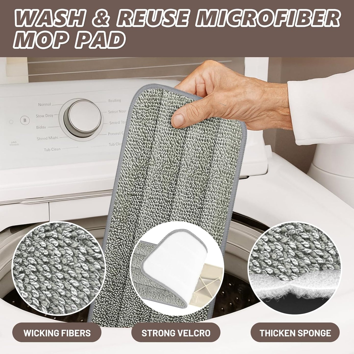 HOMTOYOU Spray Mops for Floor Cleaning: Wet Mop for Hardwood Tile Wood Laminate Vinyl - 3 Washable Microfiber Pads for Swiffer Powermop - Absorbs Pet Hair Dust