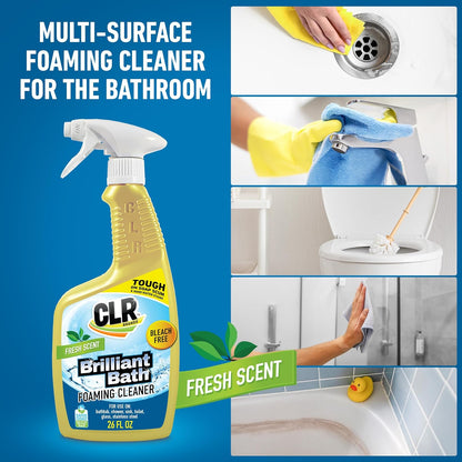 CLR Brilliant Bath Foaming Bathroom Cleaner Spray - For Use On Toilet, Bath, Shower, Sink, Glass, Stainless Steel - Fresh Scent, 26 Fl Ounce Bottle (Pack of 4)