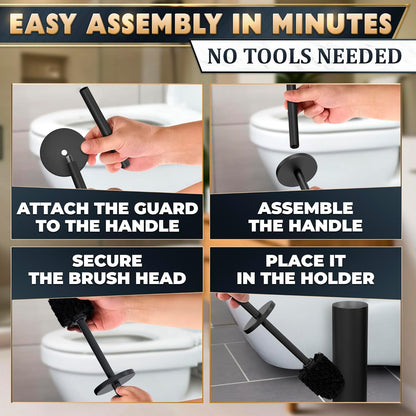 Stylish Stainless Steel Toilet Brush and Holder Set - Silver Toilet Bowl Brush and Holder with Splash Cover, Sturdy Bristles, Corrosion & Scratch Resistant - Elegant Design, Effective Deep Cleaning