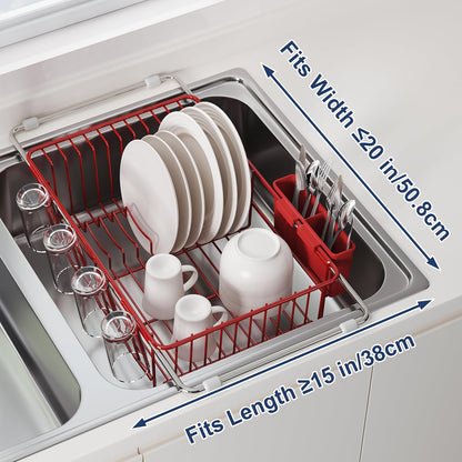 JASIWAY Dish Drying Rack in Sink, Expandable Stainless Steel Dish Drainers for Kitchen Counter, Dish Dryer Rack for Inside Sink, Over The Sink Dish Racks with Utensil Holder, Silver