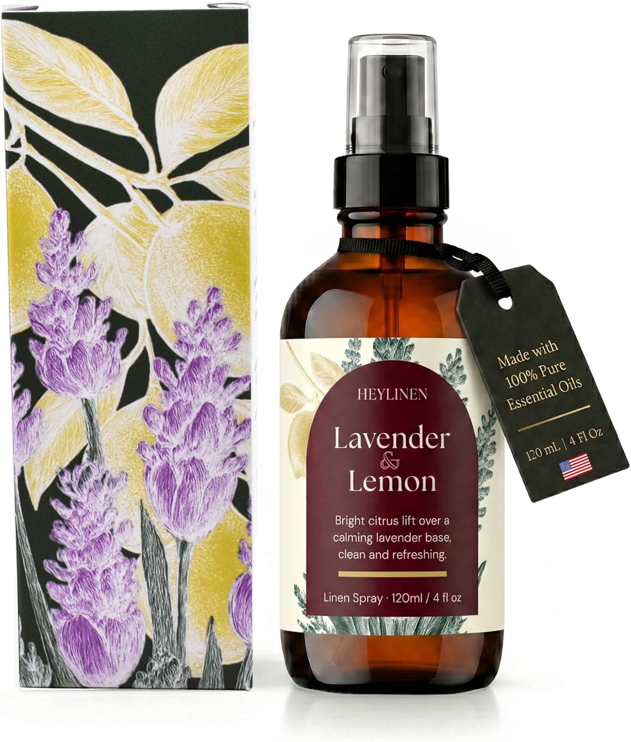 Lavender & Lemon Linen Spray | Clean Refreshing Aromatherapy Made with Pure Essential Oils | Fabric Freshener & Deodorizer for Carpet Kitchen Laundry Bathroom | 4 fl oz
