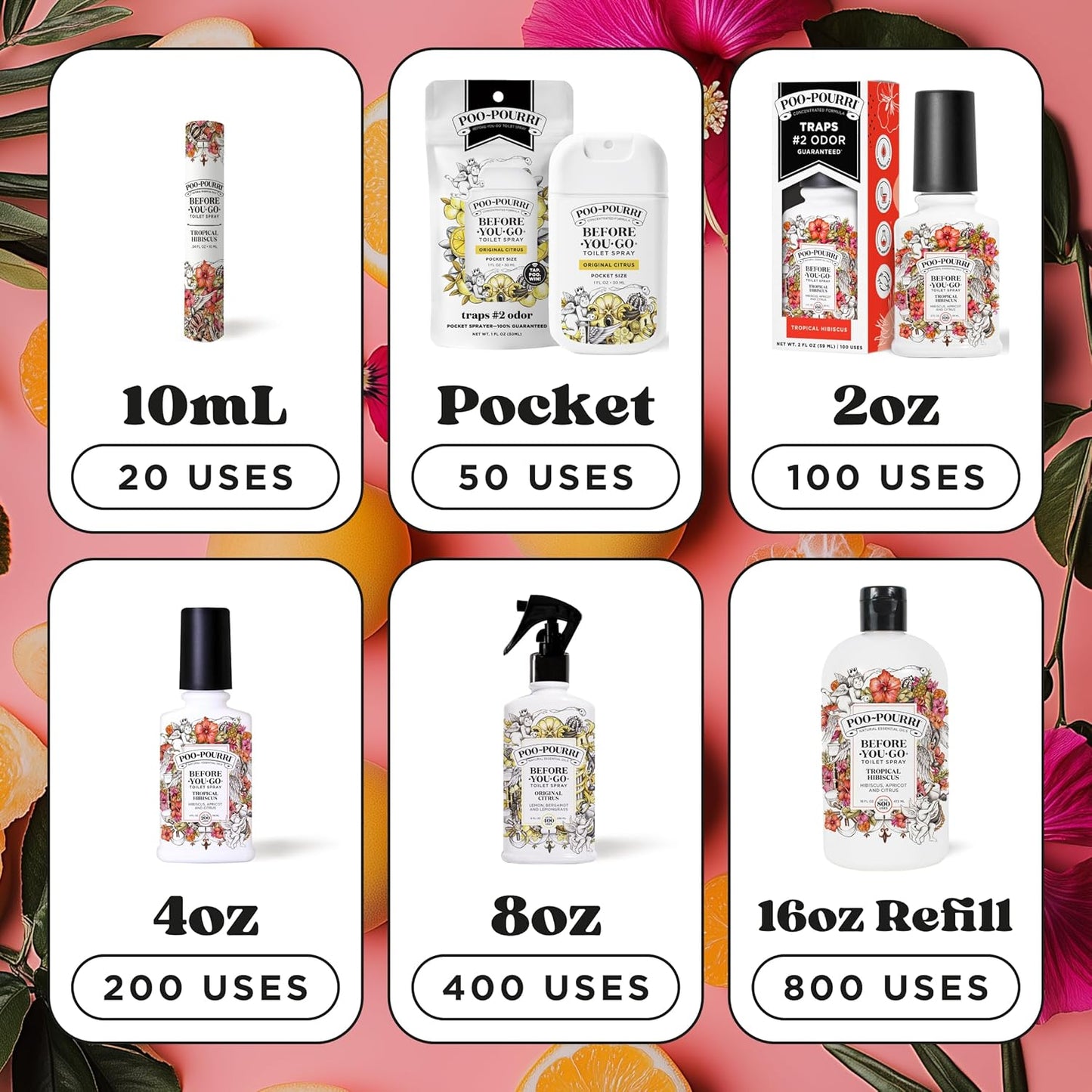 Poo-Pourri Before-You-Go Pocket Toilet Spray, Travel Essentials, Tropical Hibiscus, 1 Fl Oz, Up to 50 Uses, On-The-Go Bathroom Odor Deodorizer with Essential Oils, TSA Approved Size, Hibiscus, Apricot