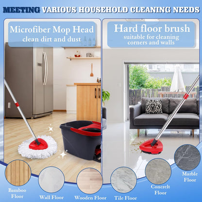 4 Packs Spin Mop Replacement Heads Compatible with Ocedar RinseClean 2-Tank System, 30-58" Mop Handle,Mop Scrub Brush and Base Combo Set,Mopping Refills Easy to Replace and Cleaning