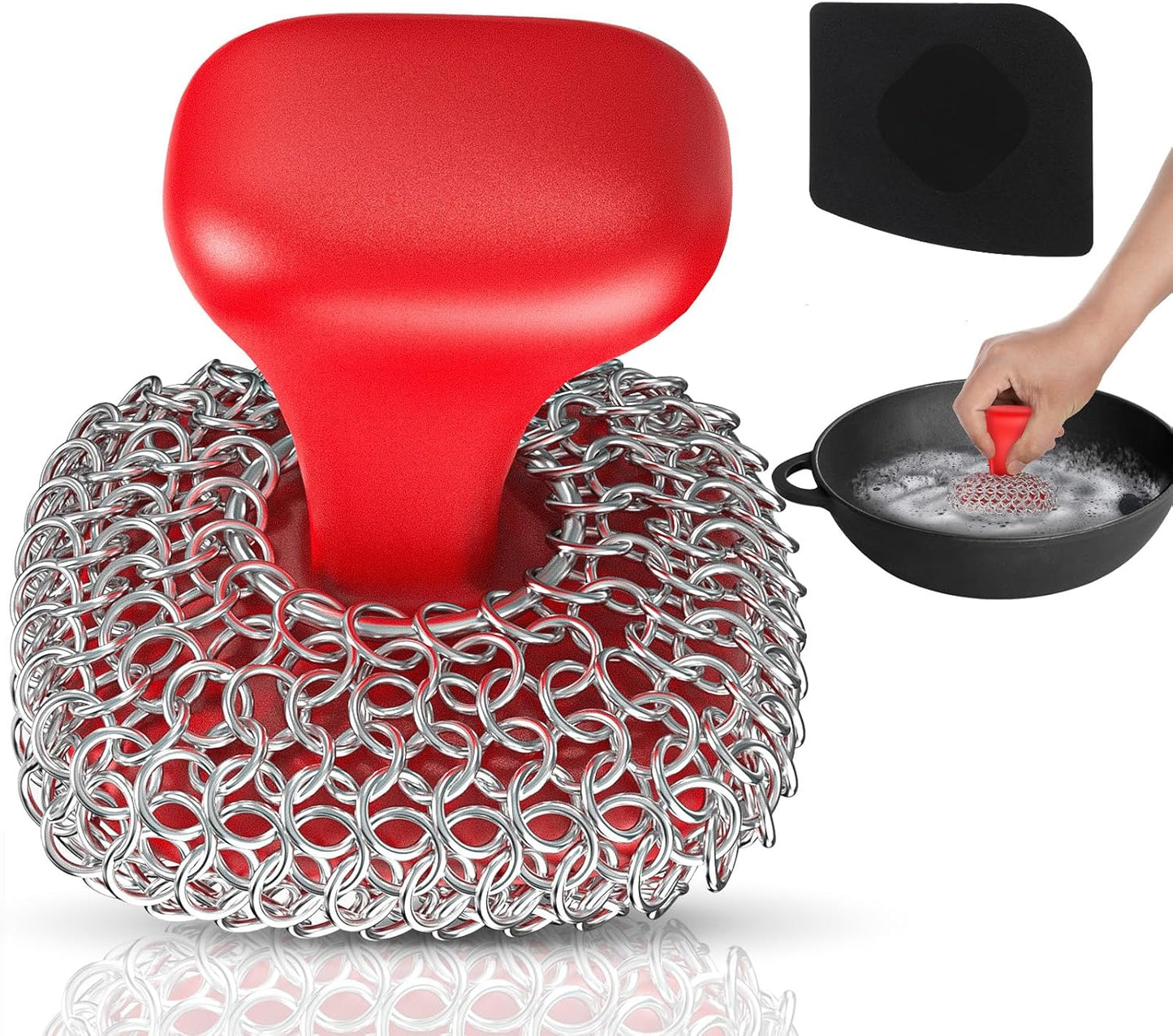 Cast Iron Scrubber | Dish Scrub Brush | 316 Cast Iron Cleaner Chainmail Scrubber for Pan Skillet Cleaner - Dish Scouring Pad Dishwasher Safe Cleaning Kit, Blue