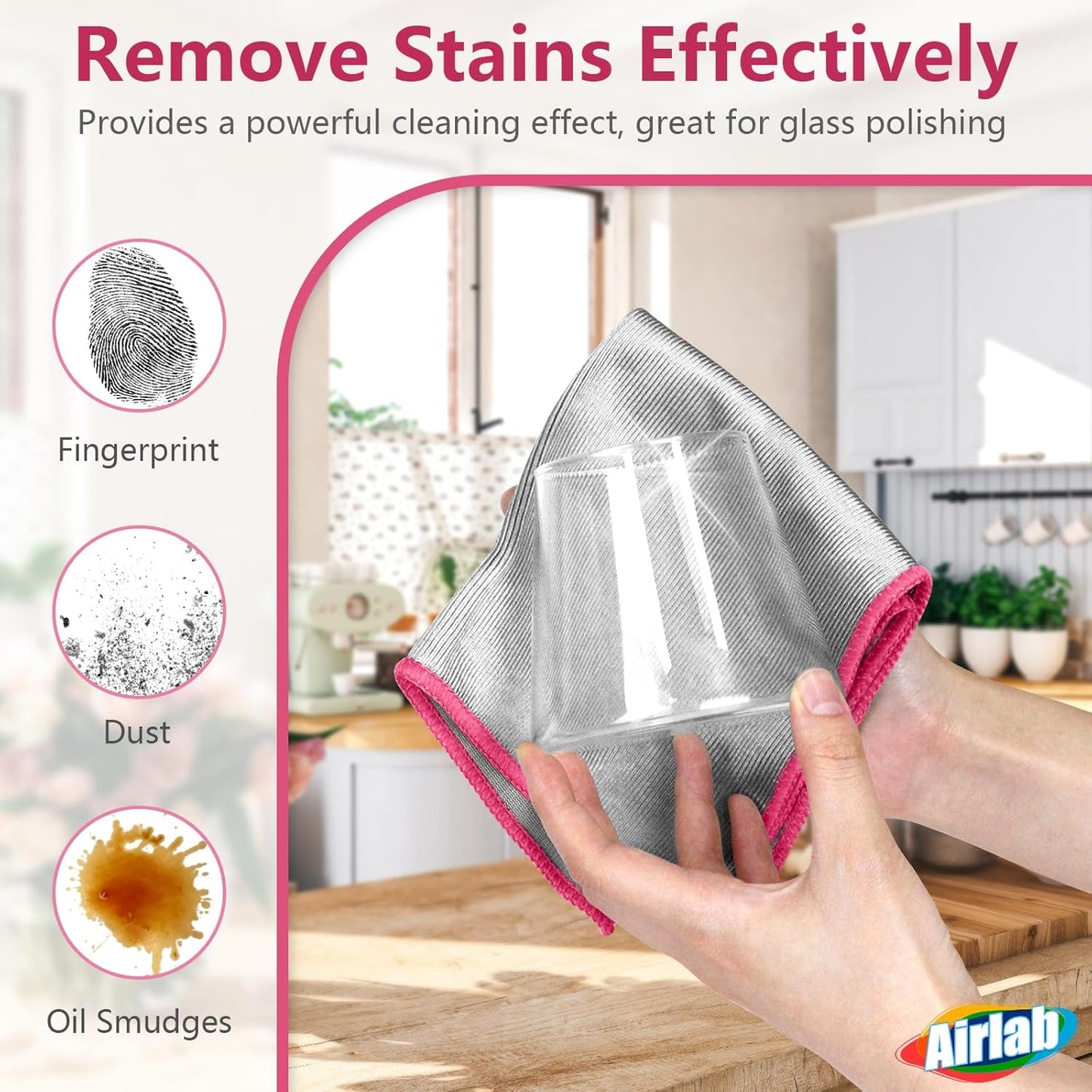 Glass Polishing Cloth Streak Free Miracle Cleaning Cloth Lint Free Microfiber Cleaning Rags for Glasses Kitchen Dish Mirrors Easy Clean, Pack of 6, 12" x 12"