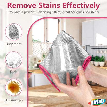 Glass Polishing Cloth Streak Free Miracle Cleaning Cloth Lint Free Microfiber Cleaning Rags for Glasses Kitchen Dish Mirrors Easy Clean, Pack of 6, 12" x 12"