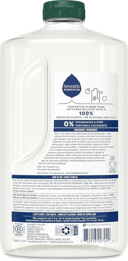 Seventh Generation Dish Soap Refill, Free & Clear, 50 fl oz, 3 Pack, Plant-Based Dishwashing Liquid for Grease & Tough Food Messes, For Sensitive Skin