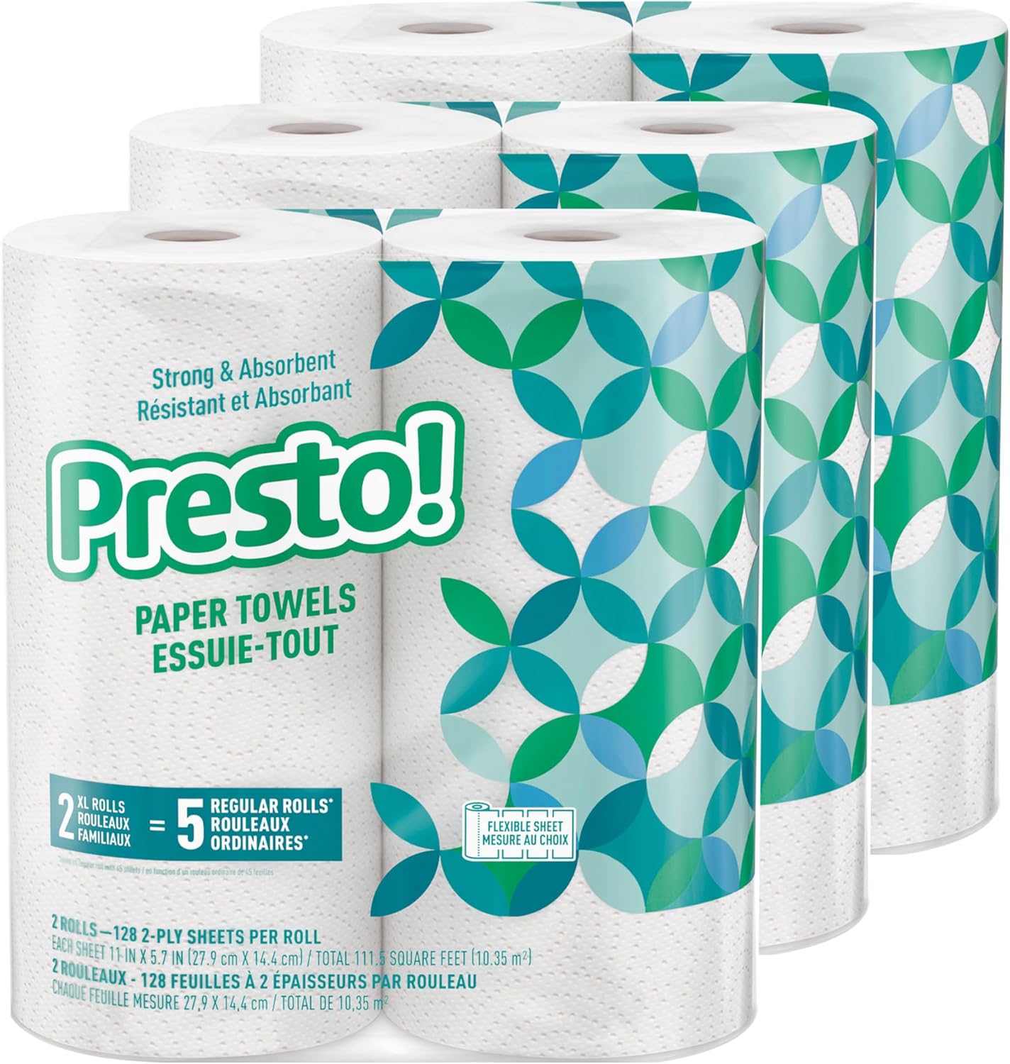 Amazon Brand - Presto! Ultra-Strong Premium Paper Towels, 158 Sheet Huge Roll - Flex-a-Size, 12 Rolls (2 Packs of 6), Equivalent to 38 Regular Rolls, White