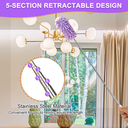 2Pcs Mini Duster for Cleaning, Microfiber Duster with Extendable Pole, Washable Small Duster, Cleaning Tools for Office, Car Interior, Window, Furniture, Computer (Purple)