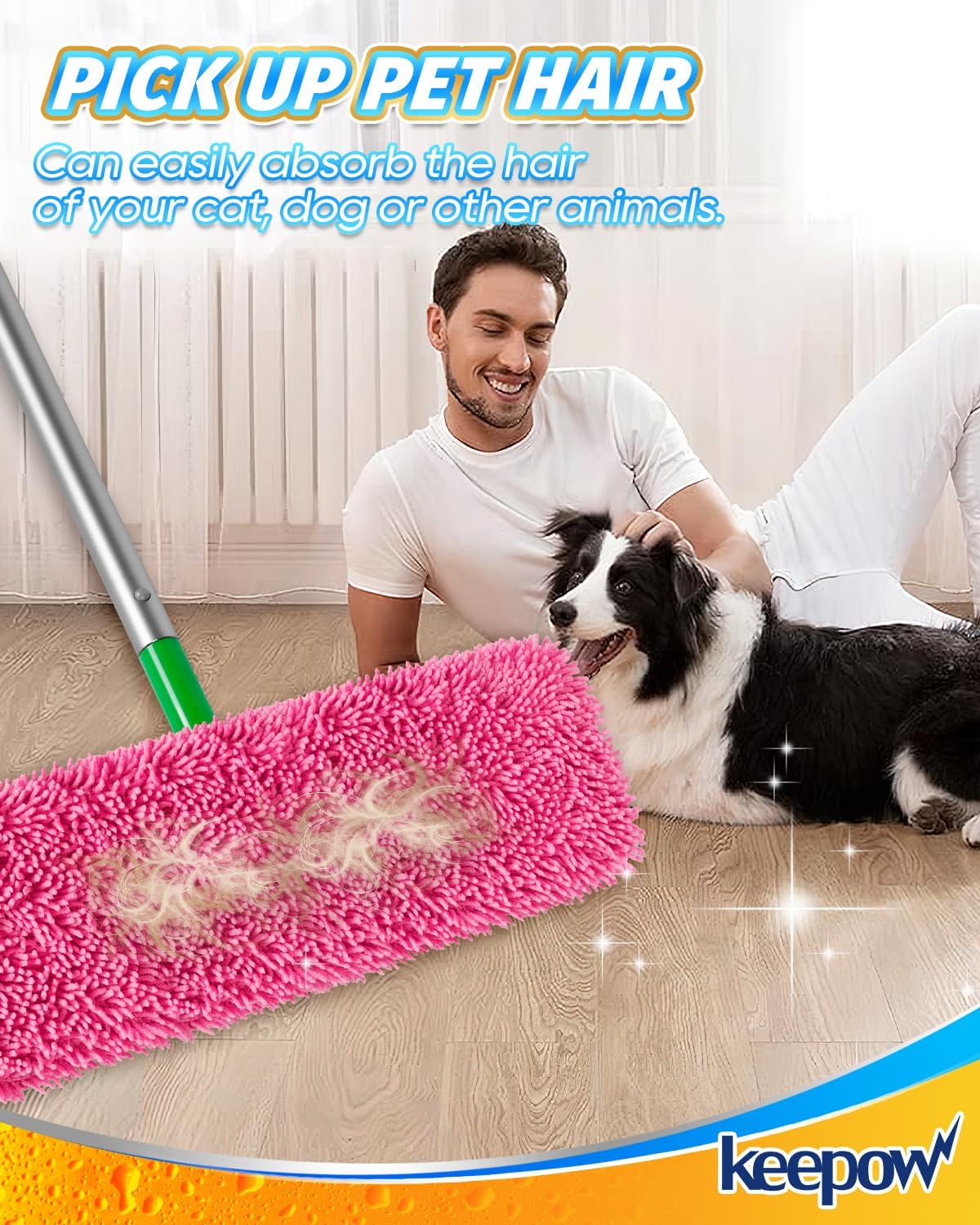 KEEPOW Reusable XL Mop Pads Compatible with Swiffer XL Sweeper, X-Large Dry Sweeping Cloths, Wet Mopping Cloths, Washable Microfiber XL Wet Pads Refills for Surface/Hardwood Floor Cleaning, 4 Pack