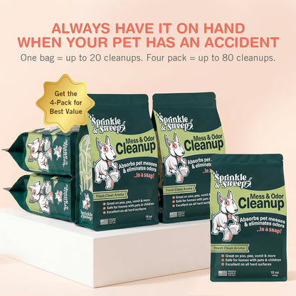 Sprinkle & Sweep: Pet Mess & Odor Cleanup - 15oz Bag - Dog Accident & Mess Clumping Powder, Remove Pee-Poop-Vomit from Hard Surfaces, Ultra-Absorbent