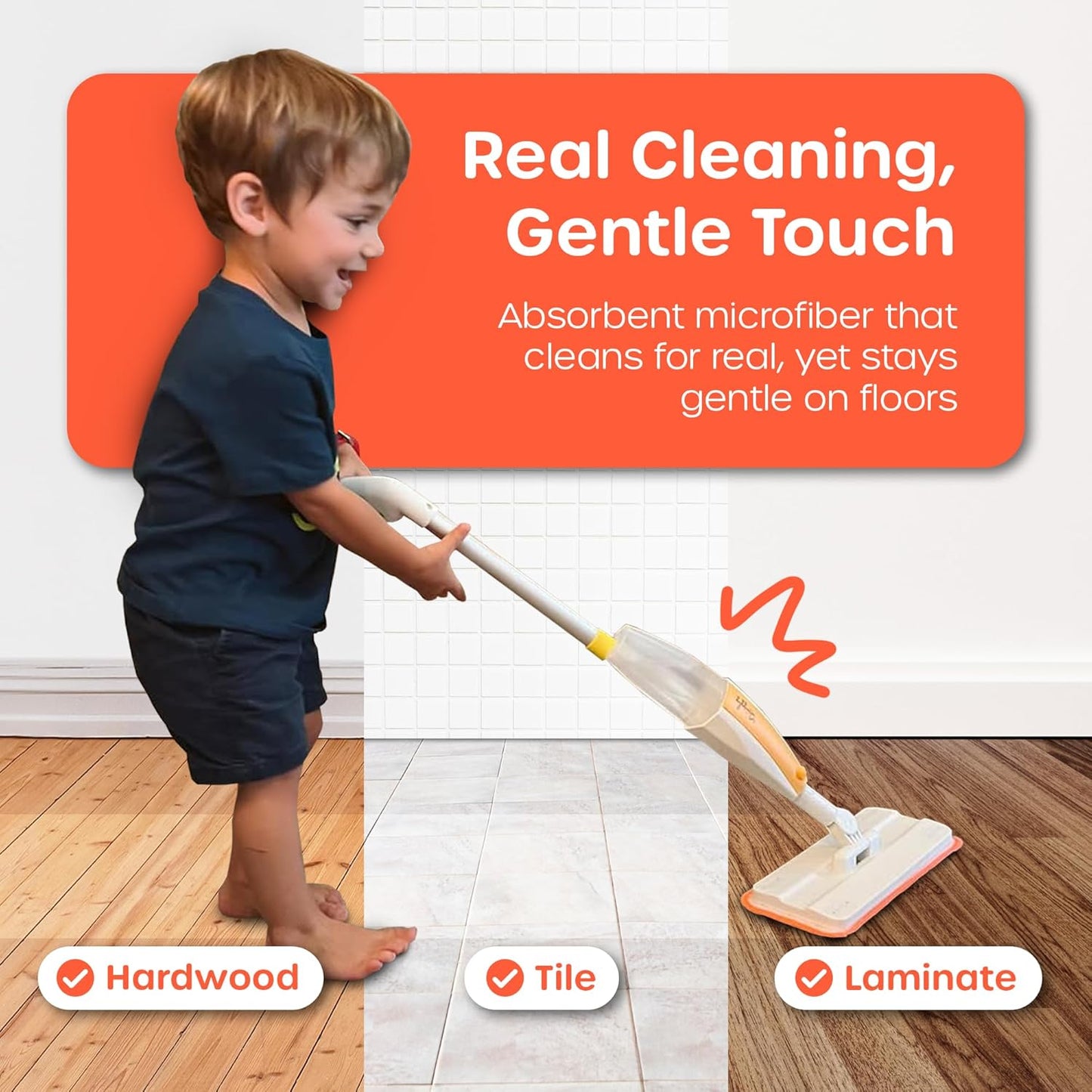 Quiggly Reusable Mop Pad 2-Pack – Washable Microfiber Refills Toddler & Kid Spray Mops – Machine Washable 10.8” x 4.9” Pads