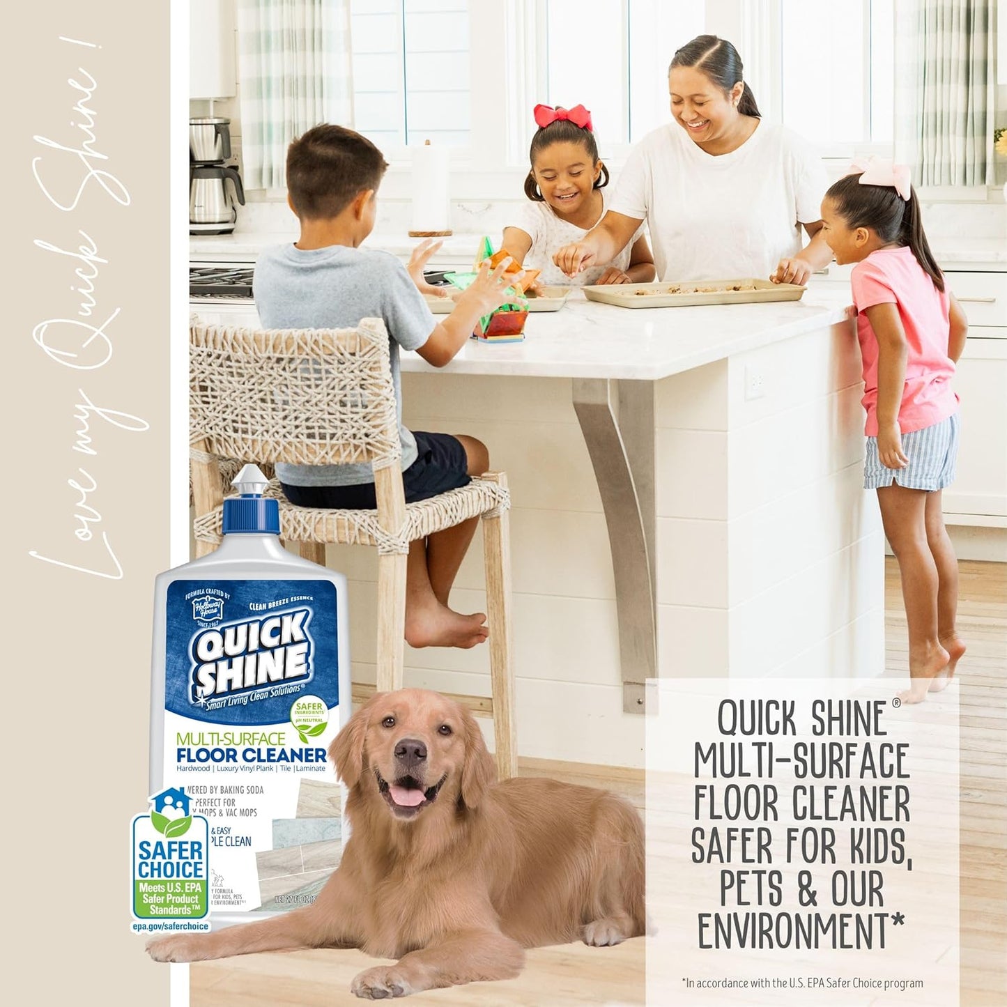 Quick Shine Multi Surface Floor Cleaner 64oz, Ready to Use-Streak Free-No Rinse, Use on Hardwood, Laminate, Luxury Vinyl Plank & Stone, Use in Spray Mops & Vac Mops, Safer Choice Cleaner