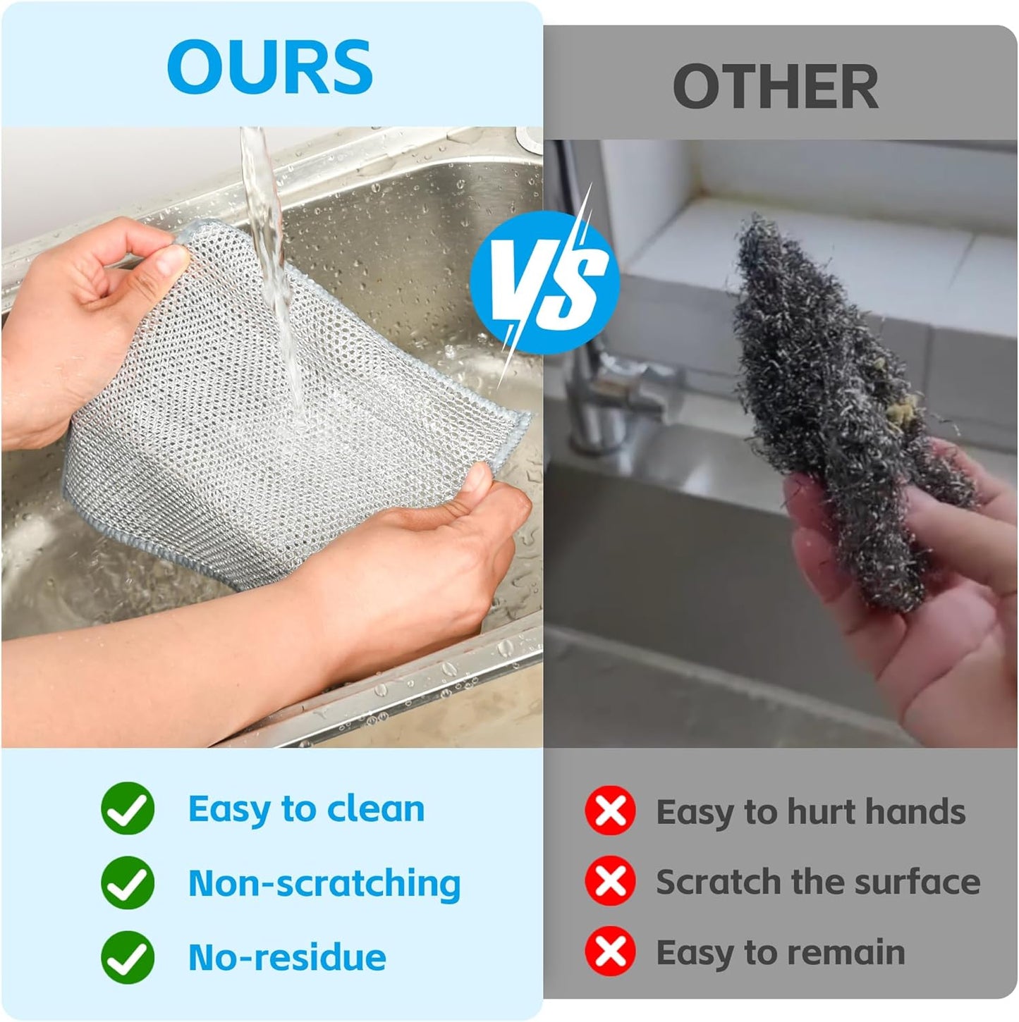 12Pack Multipurpose Wire Dishwashing Rags, Upgrade Non Scratch Wire Dishcloth, Silver Mesh Dish Cloths, Reusable Metal Mesh Cleaning Cloths, Steel Scrub Rags for Kitchen/Stove/Oven/Bath