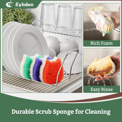 Eyliden 6 Pack Scrub Sponge - Dual-Sided, Smart-Temp Firmness, Dish Scrubber, Non-Scratch, Multi-Surface Safe Cleaning Sponges for Kitchen, Bathroom, Dish Scrubbing