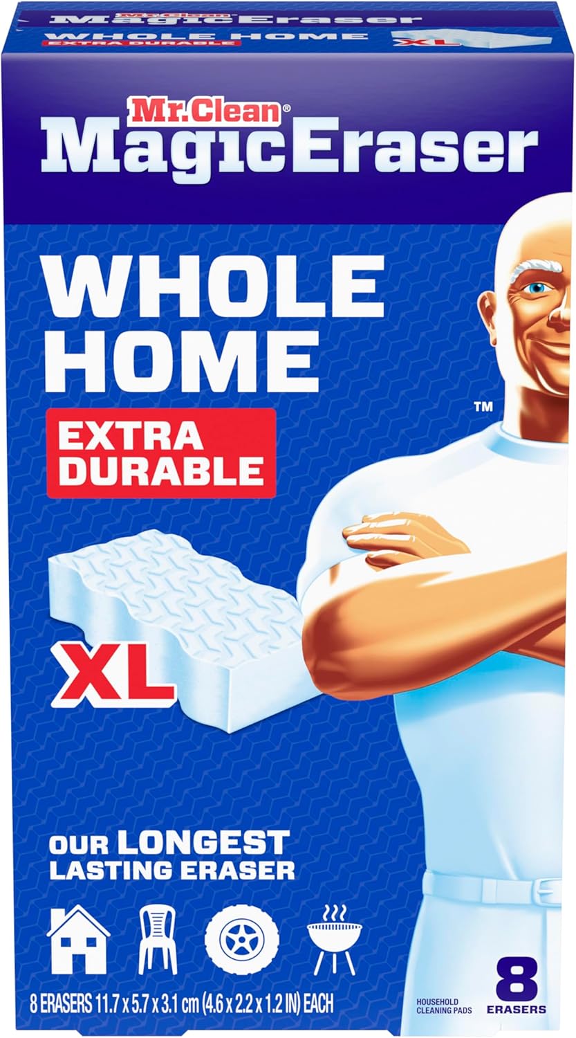 Mr. Clean Magic Eraser Sponge, All Purpose Cleaner, Long Lasting Cleaning Scrubber, Wall Cleaner, Sneaker Cleaner, Oven Cleaner, Kitchen, Bathroom, Shower Cleaning Supplies, Ultra Thick, 5ct