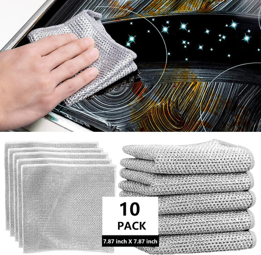 10-Pack Non-Scratch Metal Dish Cloth: Multi-Purpose Metal Cleaning Rag for Kitchen - Cleans Fast, No Odor, Fits Sinks/Dishes/Stove Tops (7.87 Inches)