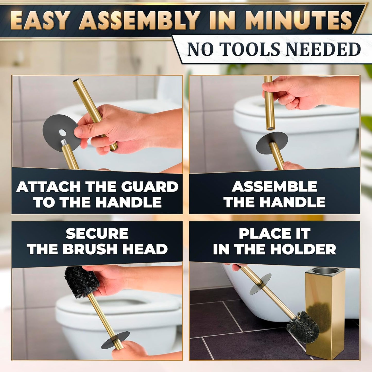 Stylish Stainless Steel Toilet Brush and Holder Set - Silver Toilet Bowl Brush and Holder with Splash Cover, Sturdy Bristles, Corrosion & Scratch Resistant - Elegant Design, Effective Deep Cleaning