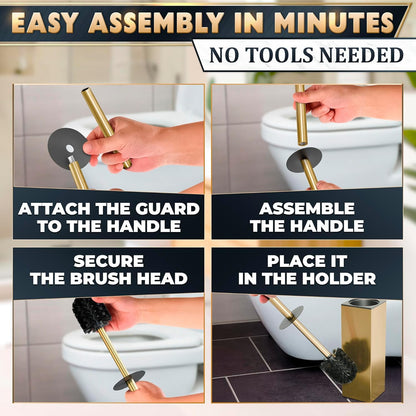 Stylish Stainless Steel Toilet Brush and Holder Set - Silver Toilet Bowl Brush and Holder with Splash Cover, Sturdy Bristles, Corrosion & Scratch Resistant - Elegant Design, Effective Deep Cleaning