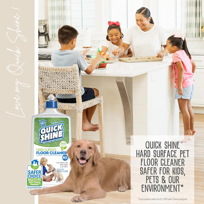 Quick Shine Hard Surface Pet Floor Cleaner 27 oz, 6Pk | Ready to Use, Removes Dirt, Streak Free, No Rinse | Hardwood, Laminate, Luxury Vinyl Plank LVT, & Tile | Safer for Kids, Pets & Our Environment