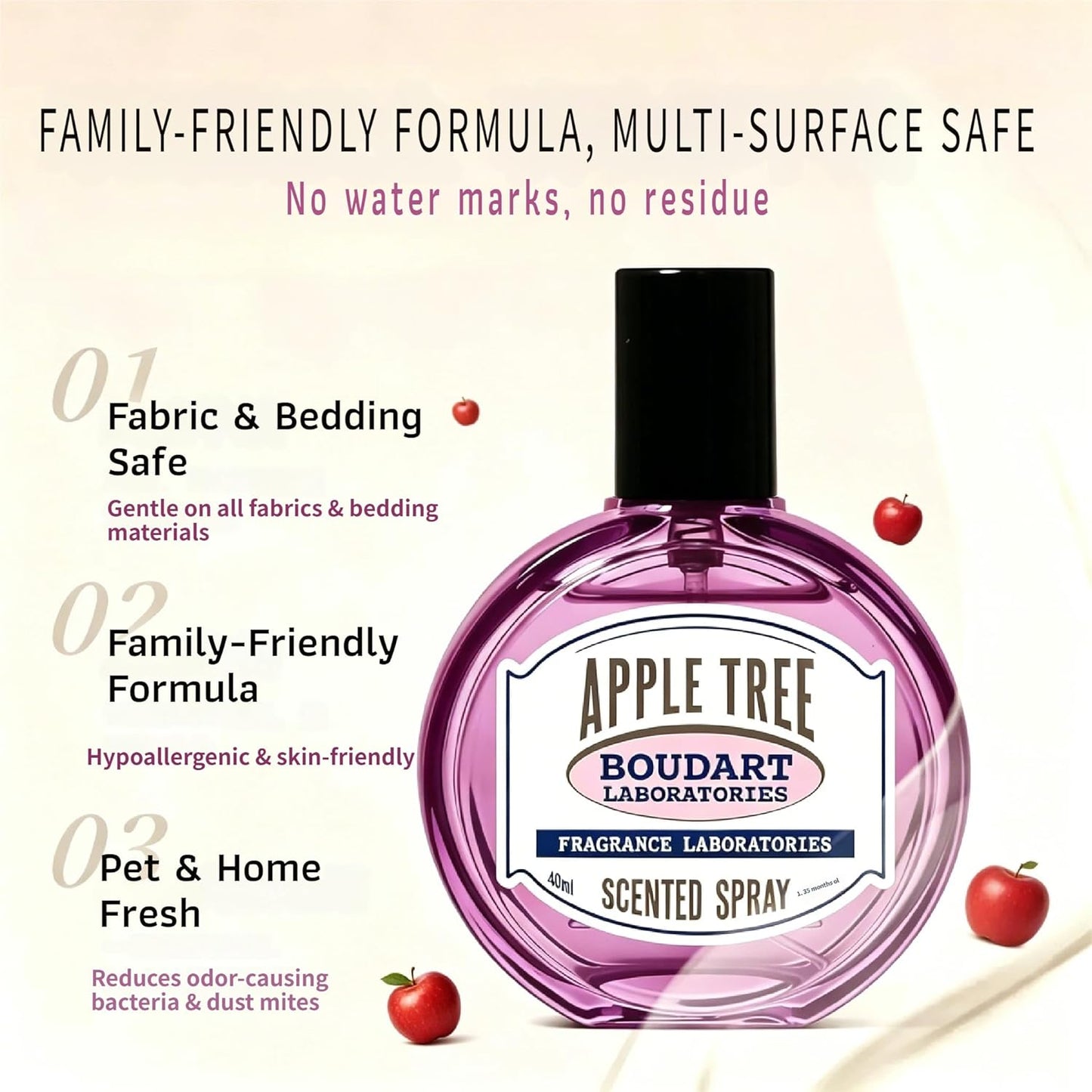 Travel Fabric Refresher Spray – Odor Eliminator & Wrinkle Release, TSA Approved 40ml for Gym Hotel Office Clothes Sofa Curtains, Apple Tree Scent – Boudart Labs
