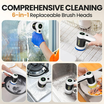 Electric Bathroom Cleaning Brush, Cordless Spin Scrubber Full Body Waterproof IPX7 with Adjustable Handle, 8 Replaceable Brush Heads for Bathtub/Kitchen/Window/Home -SD-CTB01