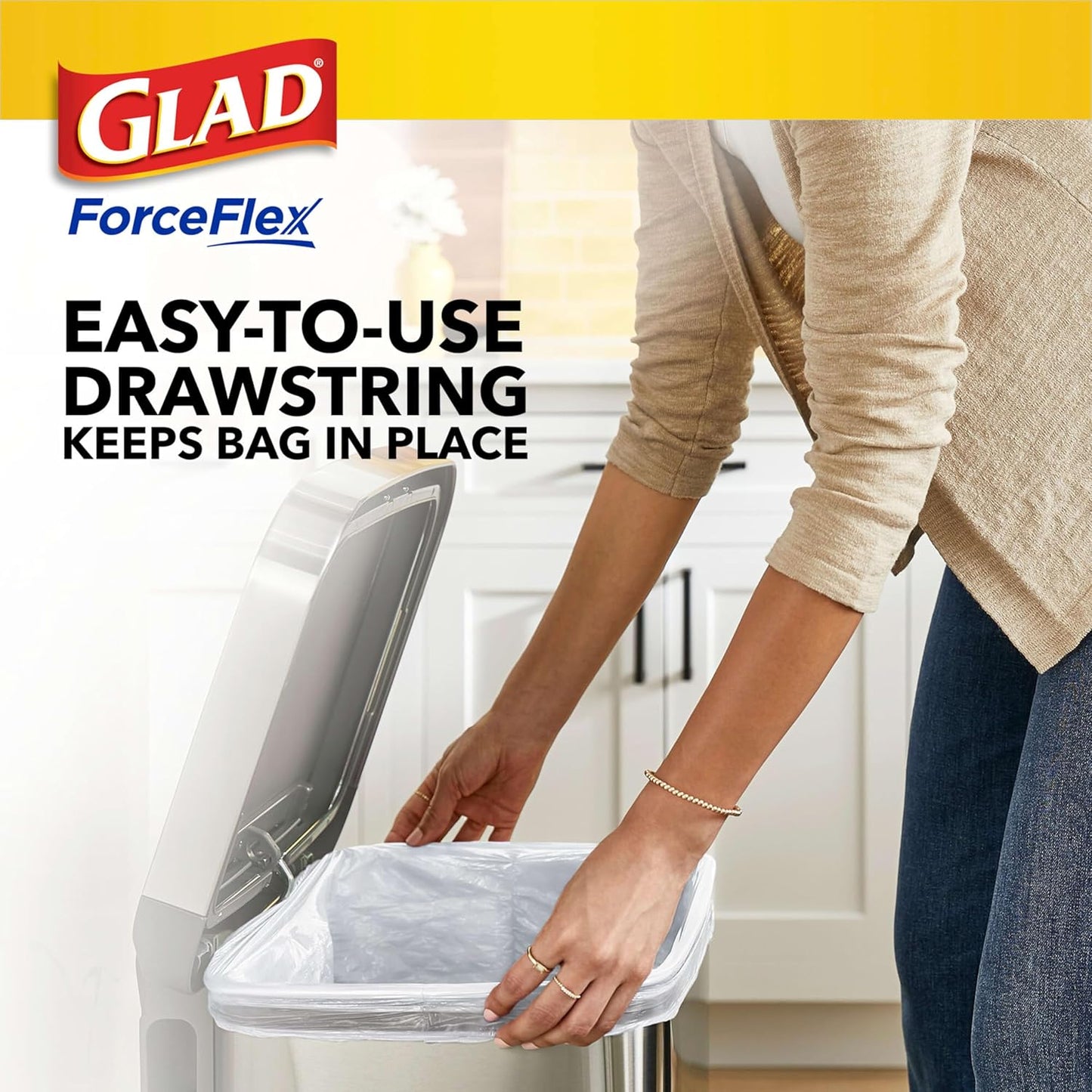Glad ForceFlex Tall Kitchen Trash Bags, 13 Gallon, Pine-Sol Original, 40 Count (Package May Vary)