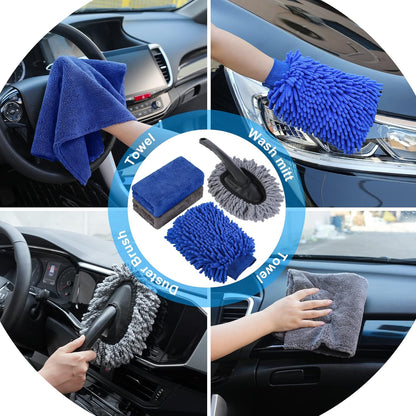 42Pcs Car Wash Detailing Kit Cleaning Set with Foam Gun Sprayer, Long-Handle Brush, Collapsible Bucket, Large Wash Mitt, Towels, Complete Interior & Exterior Car Washing Supply Set (Blue)