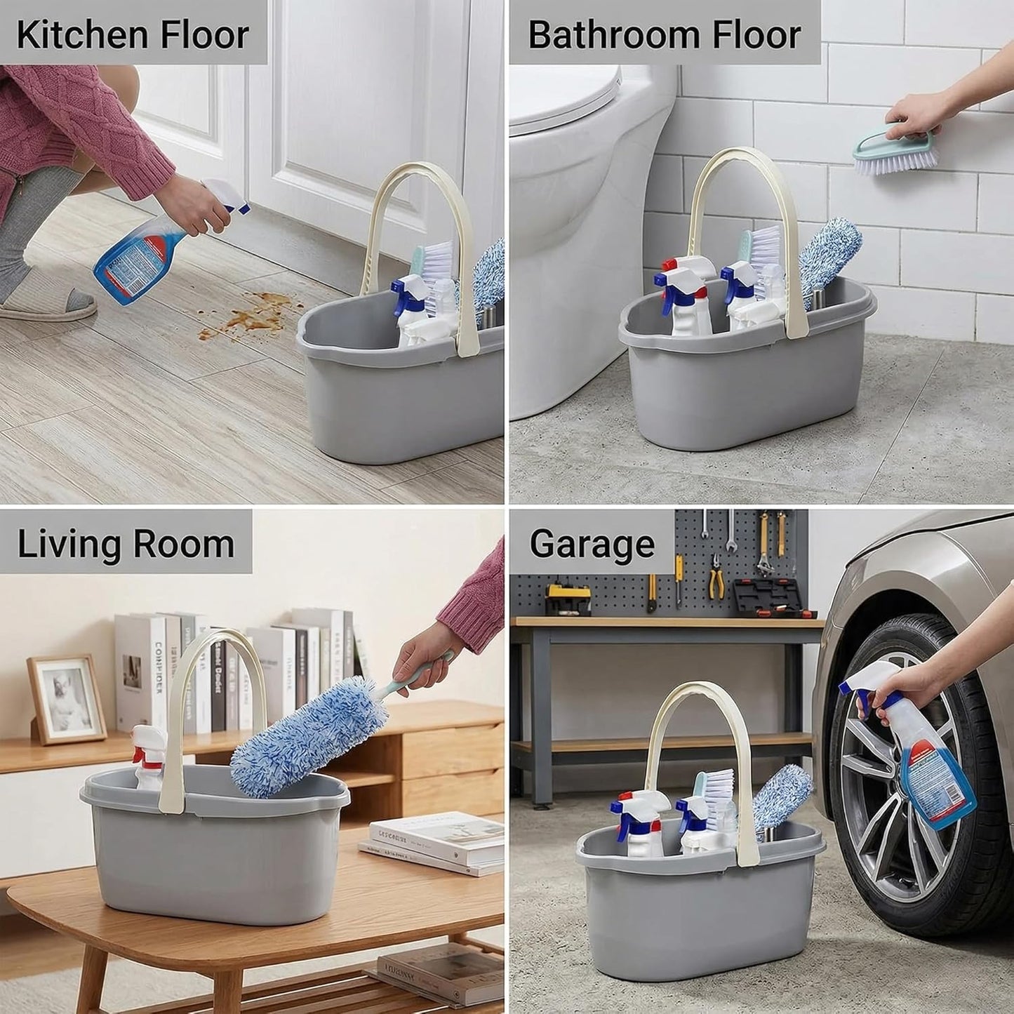 Haundry 4.5 Gallon Cleaning Bucket, Good Grips Household Mop Bucket for Cleaning Supplies, Cleaning Caddy Organizer Basket with Handle, 17.1L, White