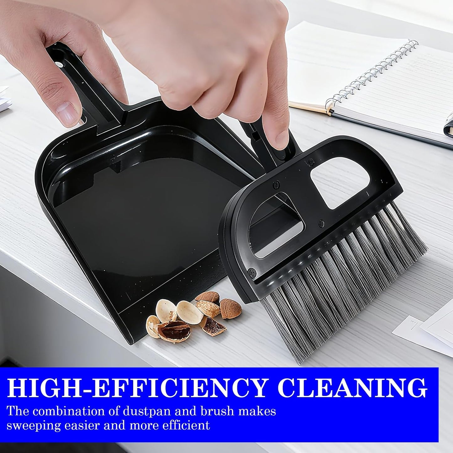 Mini Dustpan and Brush Set - Portable Hand Broom Compact 8.5" Nesting Cleaning Combo for Desks Keyboards Home Office