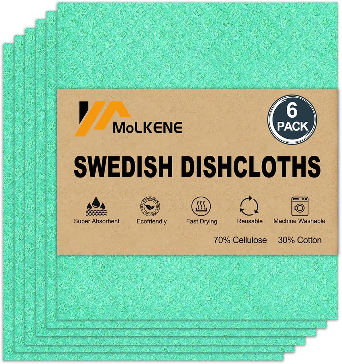 MoLKENE Swedish Dish Cloths - 10 Pack Reusable Kitchen Dishcloths - Ultra Absorbent Dish Towels for Washing Dishes - Cellulose Sponge Cloth Cleaning Rag - Assorted